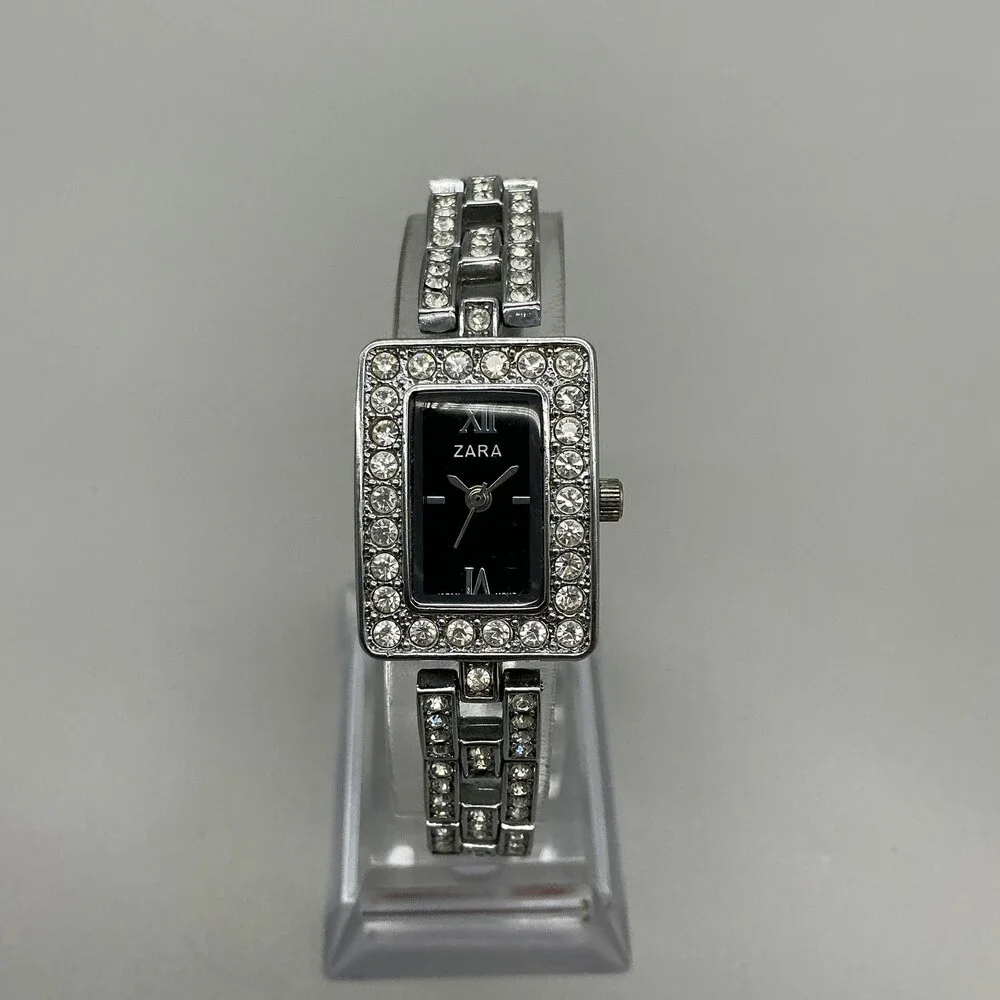 Zara FA0179 Womens Watch 19mm Black Dial Silver Tone Crystals New Battery 7